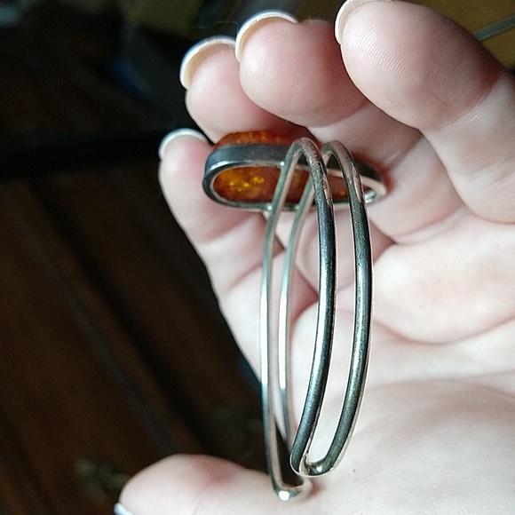 Vintage Baltic honey Amber sterling silver cuff bracelet adjustable - Picture 8 of 17